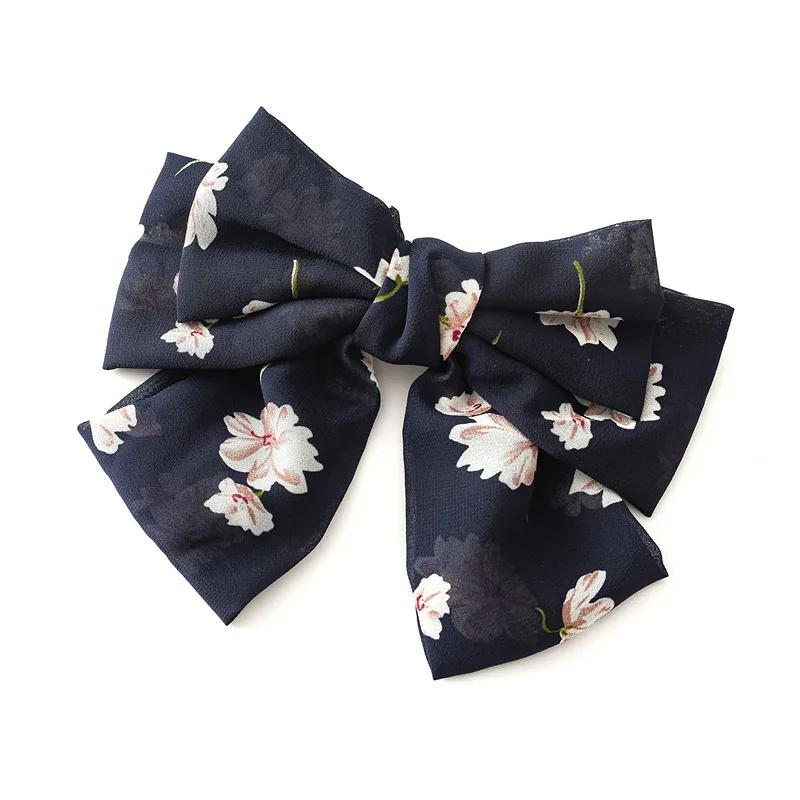 

Korean spring and summer new CHIFFON FLOWER three layer bow tie steel clip sweet versatile spring clip hair accessories