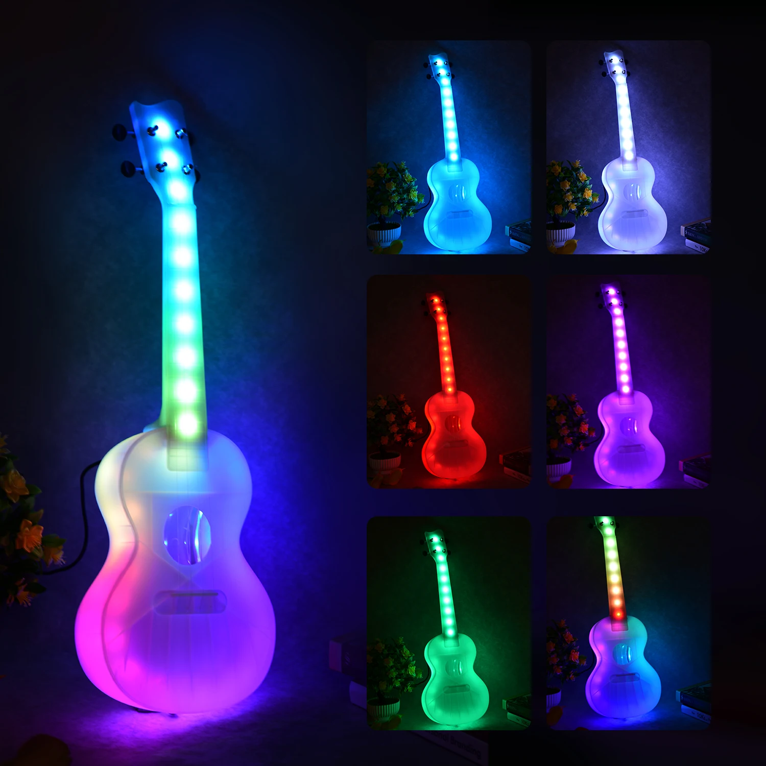 

SOLO SU-30 23 Inch Concert Ukulele Colorful LED Lighting Smart Ukelele Uke Carbon Strings with Gig Bag USB Charging Cable New