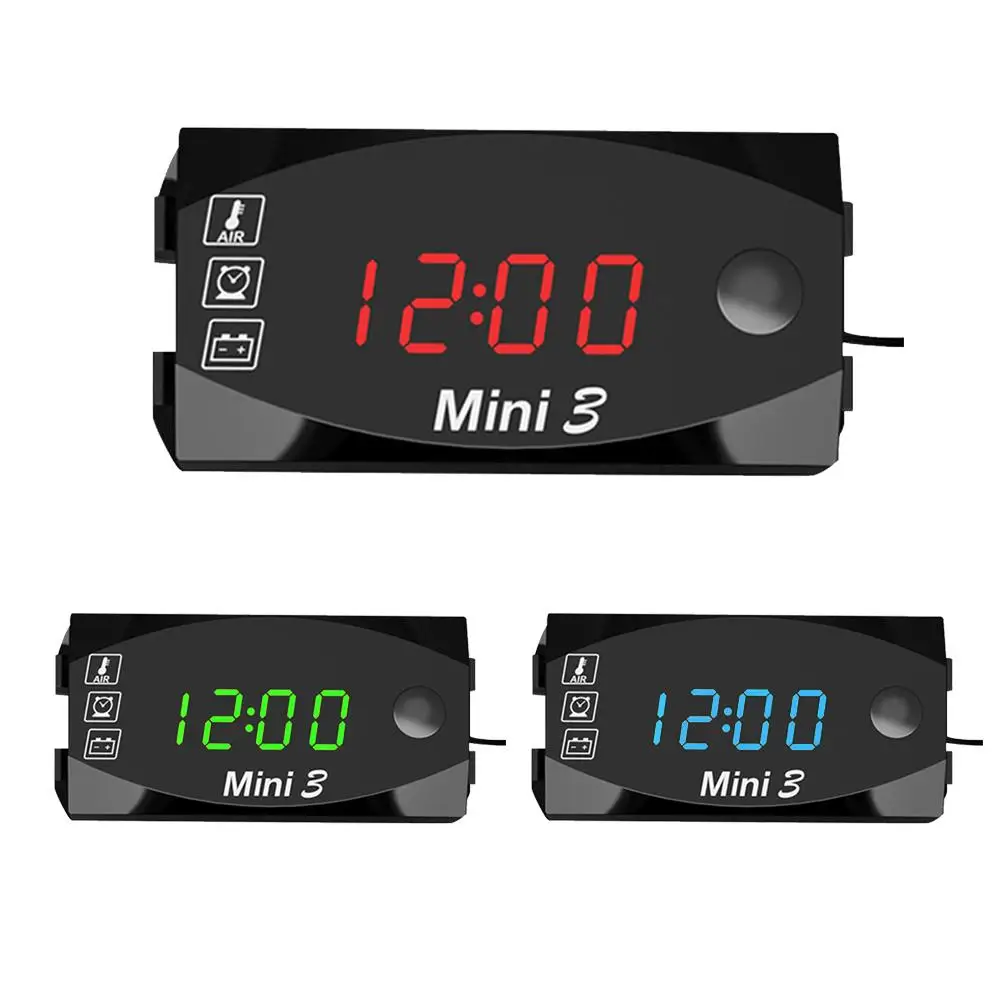 

3 In 1 6V-30V Motorcycle Electronic Clock Thermometer Voltmeter IP67 Waterproof Dust-proof Large LED Display