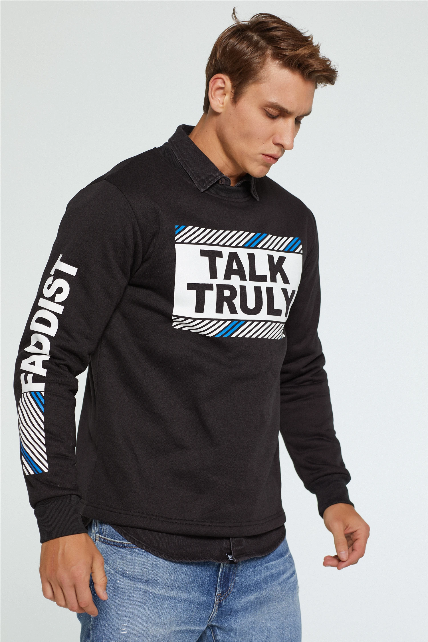 

Autumn Winter Letter Diagonal Print Pullover Hoodies Men Fleece Long Sleeve O-neck Sweatshirt Hip Hop Streetwear Coat Big Size