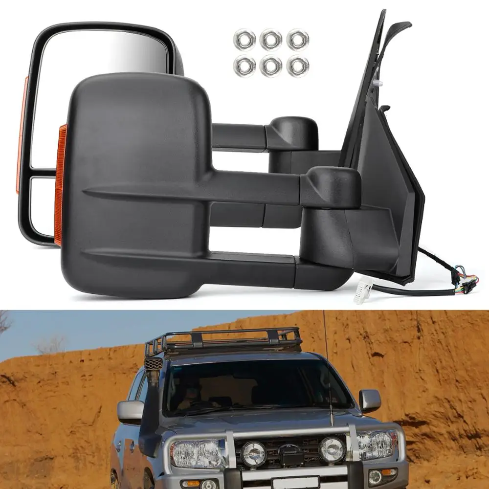 Areyourshop 2 шт. выдвижные буксировочные зеркала черный для Toyota Landcruiser 200 серии 2007-ON зеркало поворотник автомобильные аксессуары