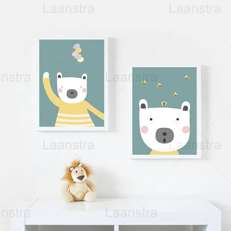 

Cartoon Home Decoration Painting White Bear Children Room Wall Art Canvas Poster Bee Living Room Prints Kids Bedroom Pictures