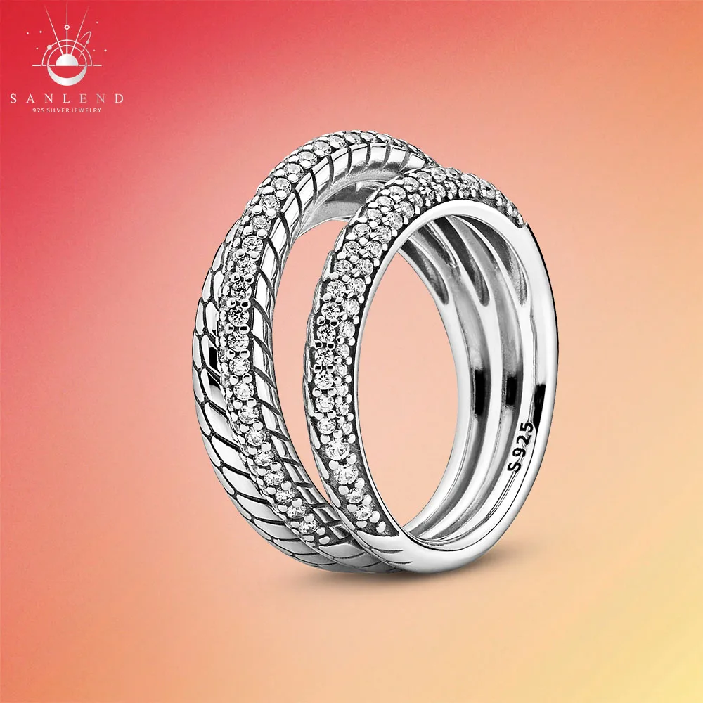 

Sanlend 925 Sterling Silver Ring Pavé Snake Chain Pattern Rings Gifts for Women&Girl Wedding & Party Ring For Women Jewelry