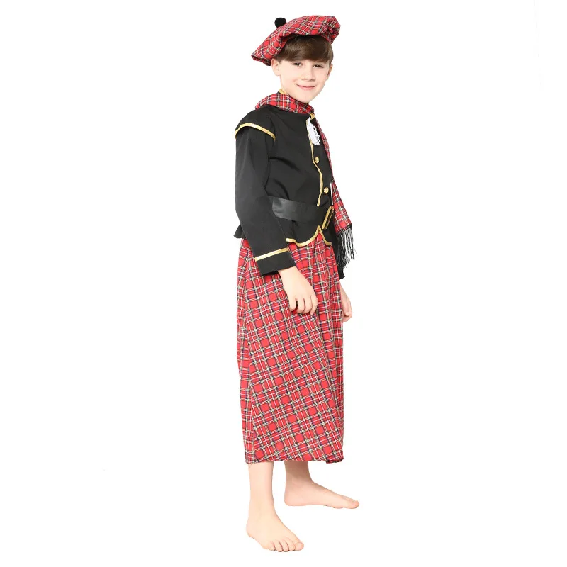 

2021 Scotland Boy Ethnic Style Red Lattice Dress Halloween Costume for Kids