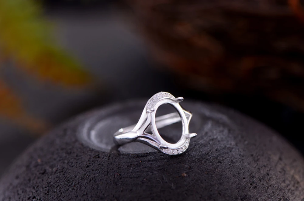 

Joanlyn Ring Blank (10x12mm Oval Blank) Adjustable Ring Blank Long-Lasting White Gold Plated 925 Silver Zircon Ring Base R419B
