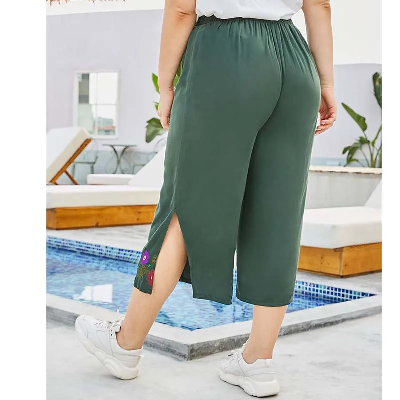 Брюки WHZHM женские с широкими штанинами зеленые свободные повседневные поясом