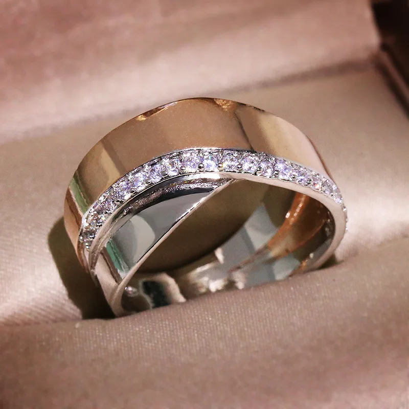 Модное двухцветное мужское кольцо розовое золото серебро Цвет кубический циркон кольца для женщин