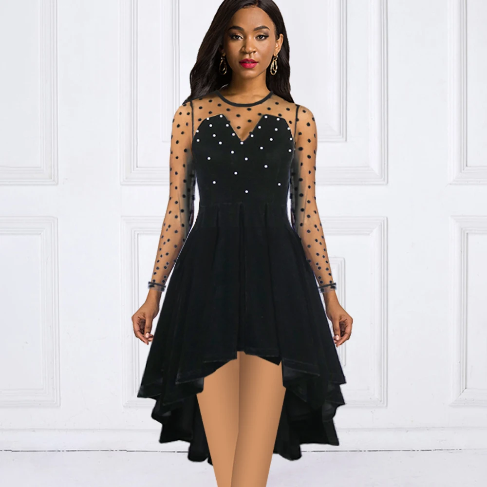 

Women Sexy Vintage Black Velvet Party Dress Beading Mesh See Through Backless A Line Pleated Celebrate Date Night Fall Clothes