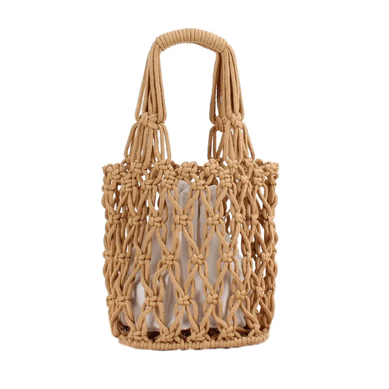 

Fashion Summer Weave Straw Bags for Women New Retro Cutout Solid Color Beach Bag Women's Handbag Female Handmade Bucket Bags