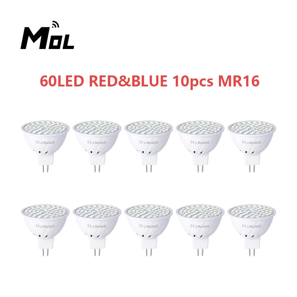 

MOL 10pcs plant lamp cup MR16 plant growth 220V leds plant fill light Phyto 60 Led Grow Bulb Red Blue Spectrum