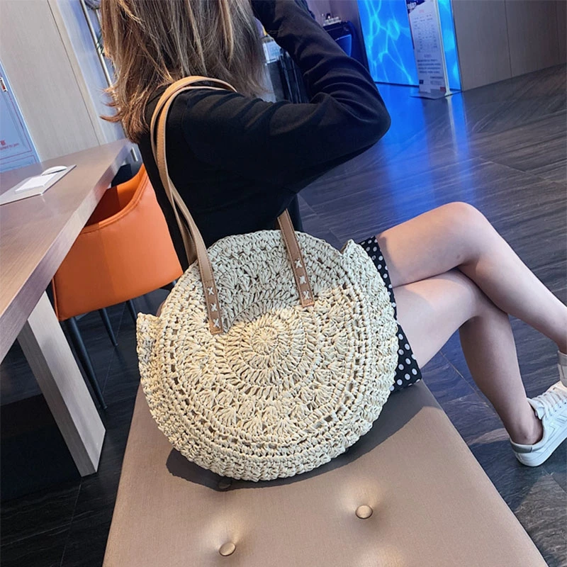 

Women's Handbag 2020 Summer New Handbag European And American Shoulder Beach Bag Hand-woven Bag Round Straw Bag Ladies Bags