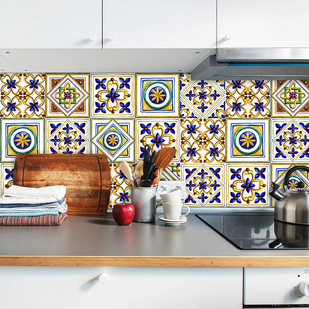 

Прозрачная Жесткая плитка Azulejo, стикер на стену, переводное покрытие для кухни, ванной комнаты, художественный декор, обои из ПВХ