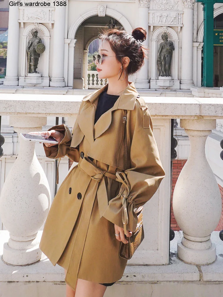 

Ветровка женская длинная и маленькая, весна-осень 2020, новая Корейская версия, свободная талия, большое и маленькое короткое тонкое пальто