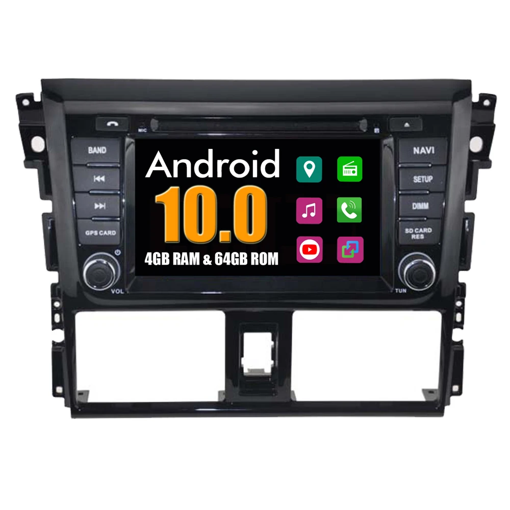 RoverOne Автомобильный мультимедийный плеер для Toyota Yaris Vios Sedan 2014 2015 Android 10 тачскрин