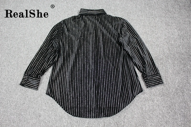 RealShe, новинка, женские блузки Mujer De Moda, Осень-зима, черная полосатая блузка, Женские топы и блузки с длинным рукавом, Рубашки, Топы