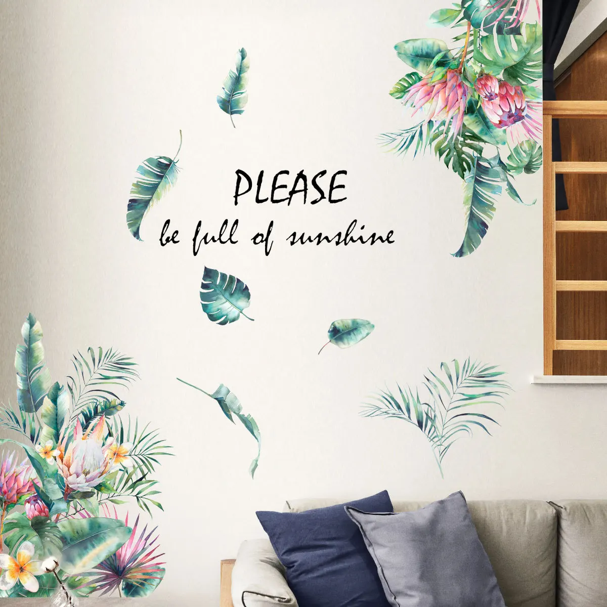 Green Leave Wall Stickers Plants Door Corner Room Decor Colorful Green Leaf Peel and Stick Headboard Decoration Christmas Home