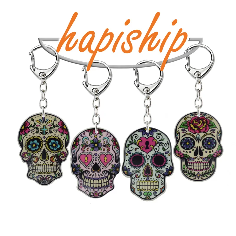 Hapiship Новые горячие женские/мужские модные акриловые бусины в форме черепа ключи цепочки Ключи Кольца амулеты подарки YSKS166