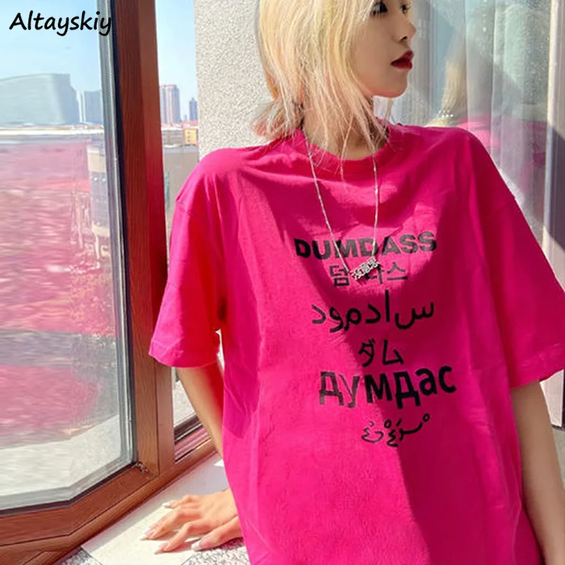 

Women Short Sleeve T-shirts Letter Printed Chic Trendy Loose Casual Streetwear High Street Hip-hop Hipsters Teens All-match Hot