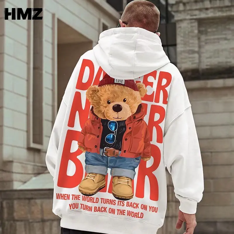 

Зимние теплые толстовки HMZ с мультяшным рисунком, Мужская забавная уличная одежда в стиле хип-хоп, толстовки в стиле Харадзюку С мультяшным ...
