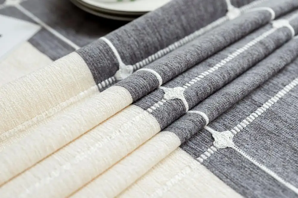 Plaid Two Tone Decorative Linen Tablecloth With Tassel Waterproof Oilproof Rectangular Wedding Dining Table Cover Table Cloth