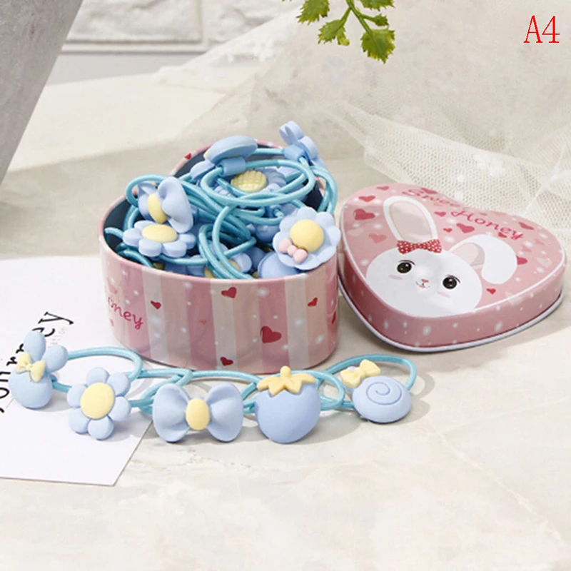

20pcs Cute Flower Bowknot Rubber Headbands Hair Accessories Girls Headwear Gift Cartoon Elastic Hair Bands Box Packed