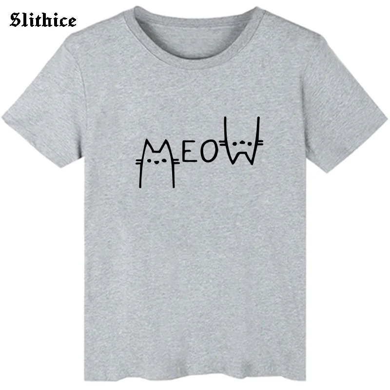 MEOW Kawaii Cat tshirt Graphic Print Casual Cute Girl t-shirt Gift top Streetwear Summer Women t-shirts Tumblr Black White tee images - 6