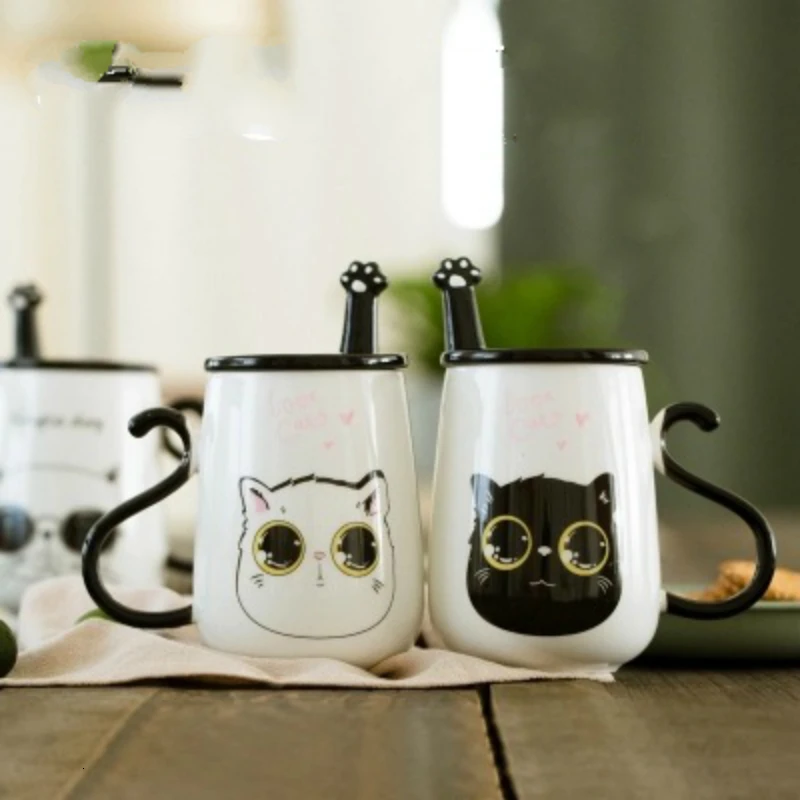 Originality Ceramics Lovely Cartoon Cat Pattern Coffee Mugs Lovers Student Personality Milk Tea Cups Big Capacity Office School | Дом и сад