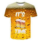 2021 Летняя мужская футболка 3D пиво время с короткими рукавами Новинка водный узор Забавные топы 3D печатных уличная футболка