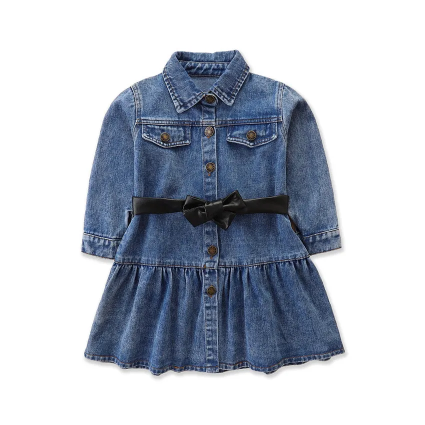 

Dress for New Year 2022 Kids Denim Clothes Girl Fashion Denim Dresses Spring Baby Lapel Single-Breasted Vestidos 1-6 Years Old