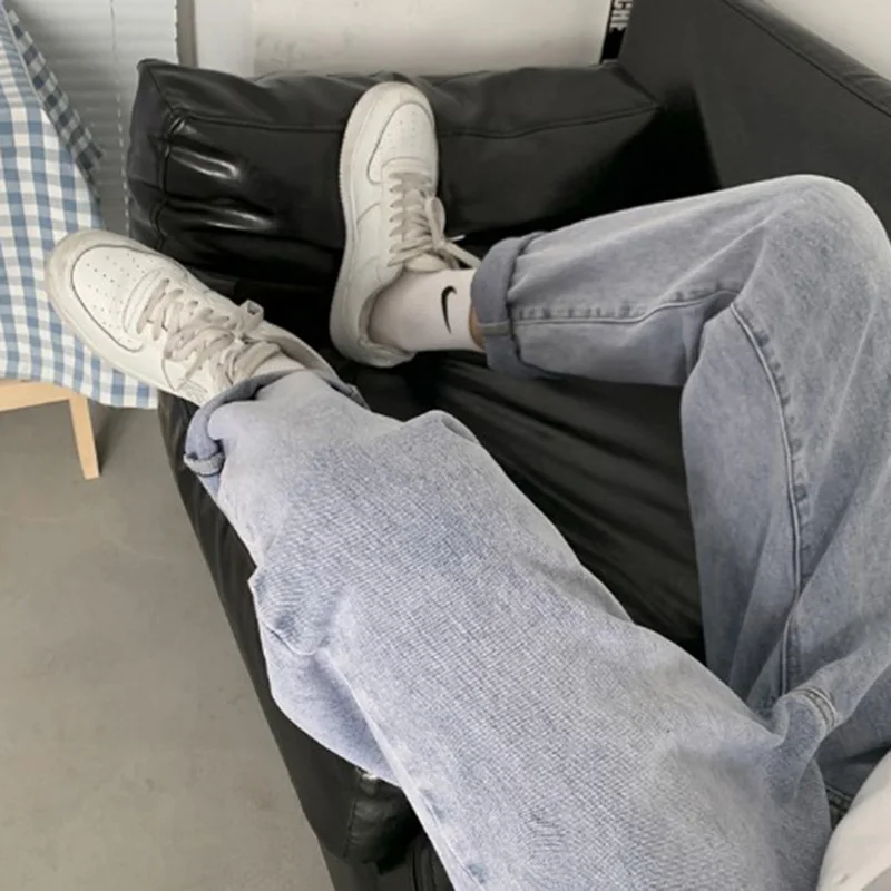 

Retro Wide Legs Jeans Men's Fashion Solid Color Casual Straight Jean Pants Men Streetwear Hip Hop Denim Trousers Mens Size S-3XL
