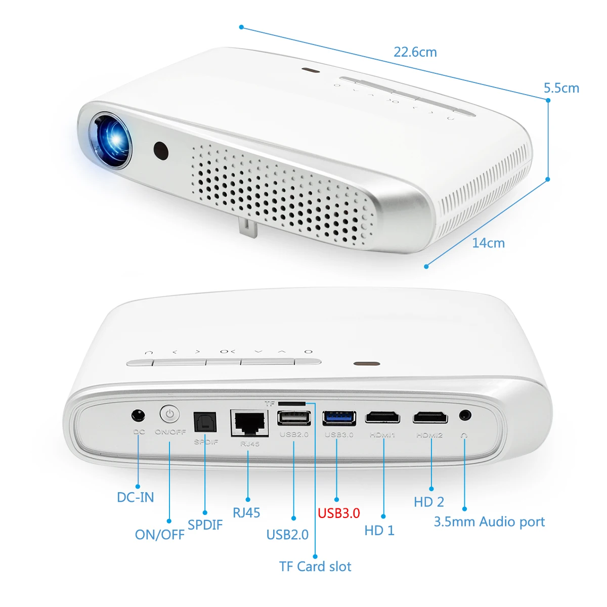 Мини-проектор Rigal RD602 DLP 600Ansi 7000 люмен Android Wi-Fi проектор с активным затвором 3D Full HD