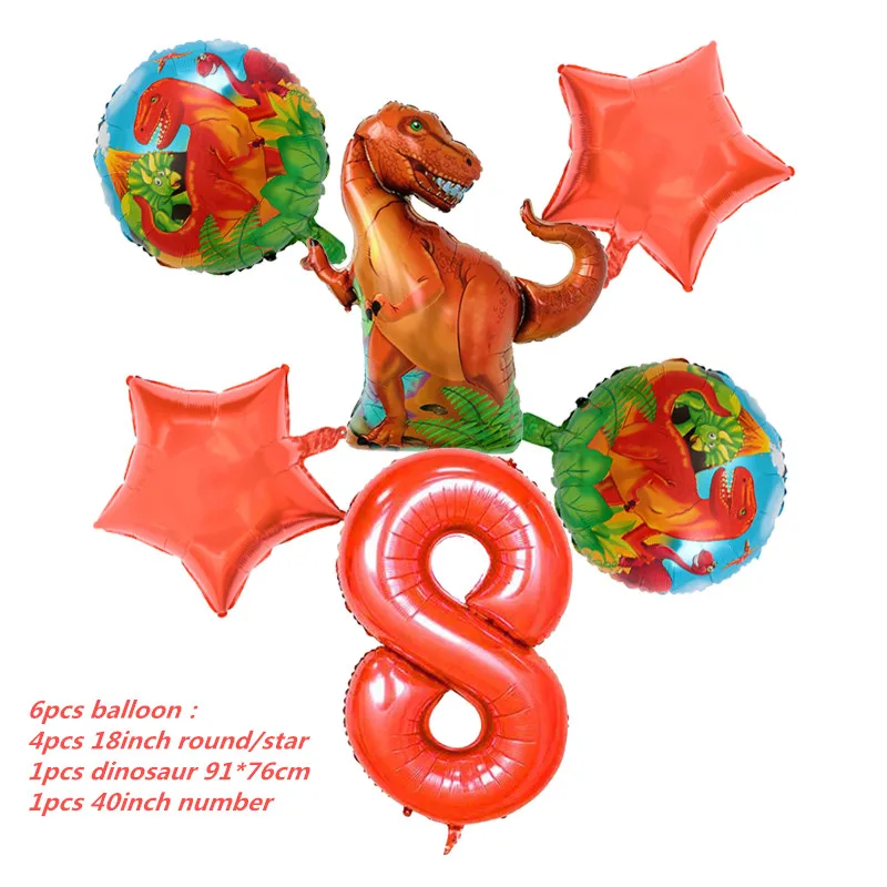 6pcs ballon 6 и 5 шт. большой динозавр фольги шарики, День подарков будущей матери день рождения Юрского мира украшения воздушный шар в форме животного дети подарок Globos - Цвет: 6pcs ballon