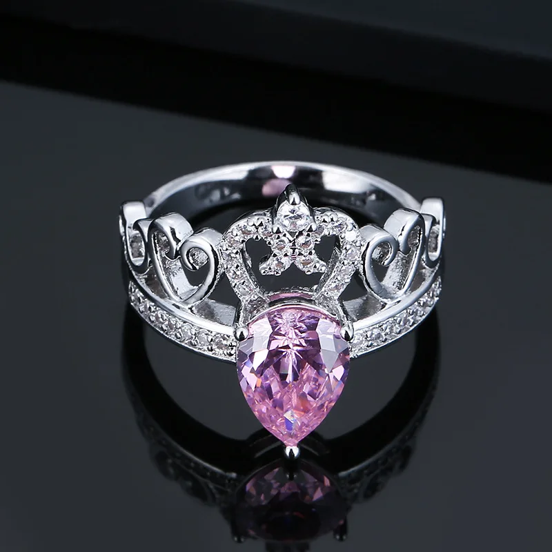 

Luxurious and Exquisite Silver Plated Crown Drop Crystal Ring Bride Wedding Ring Valentine's Day Christmas Jewelry Gifts