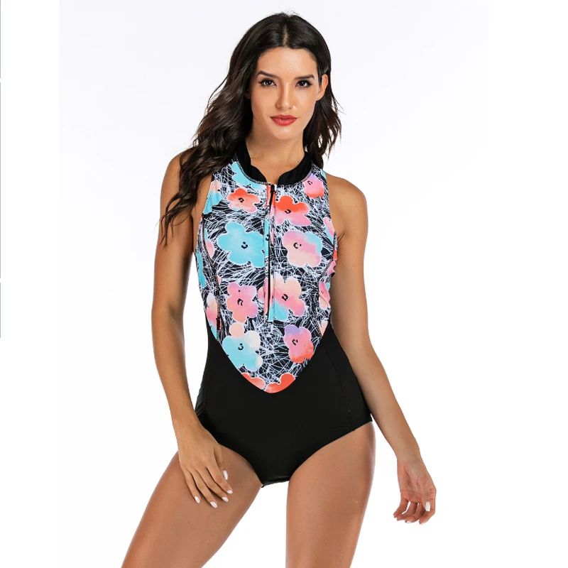 Женский слитный купальник Rashguard Цветочный для серфинга короткий рукав