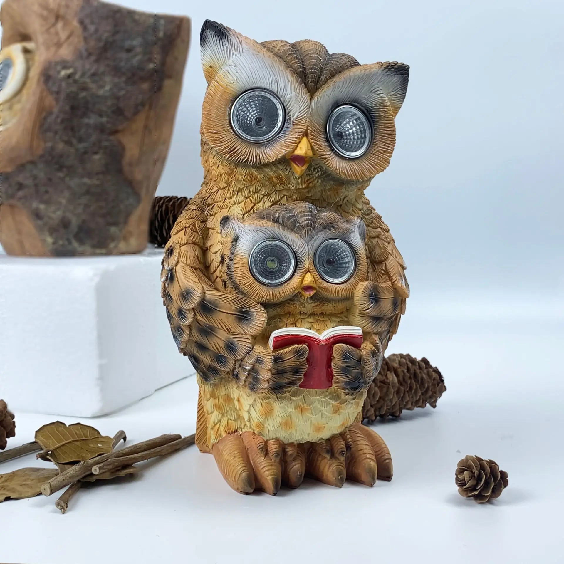 

Сова, мама-ребенок, смола, ручная работа, уличный садовый двор, имитация животного, лампа на солнечной батарее, декоративное украшение