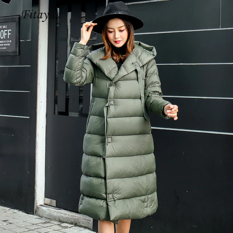 Женская парка на белом утином пуху Fitaylor длинная куртка с капюшоном светильник