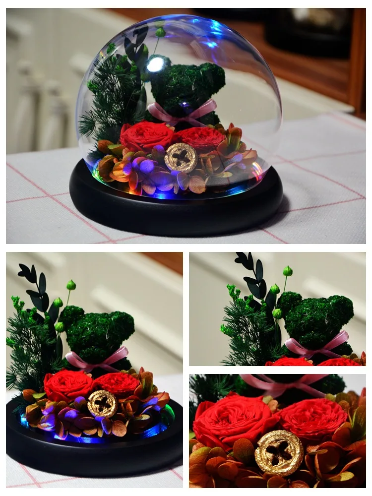 Светящийся медведь вечный цветок Роза в свадебном декоре цветы стеклянном чехле
