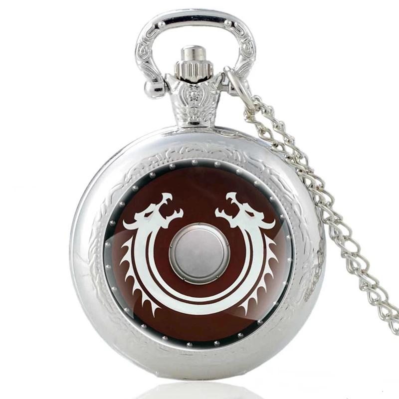 Silver Fashion Viking Shield Design Glass Cabochon Quartz Pocket Watch Vintage Men Women Pendant Necklace Watches Gifts |