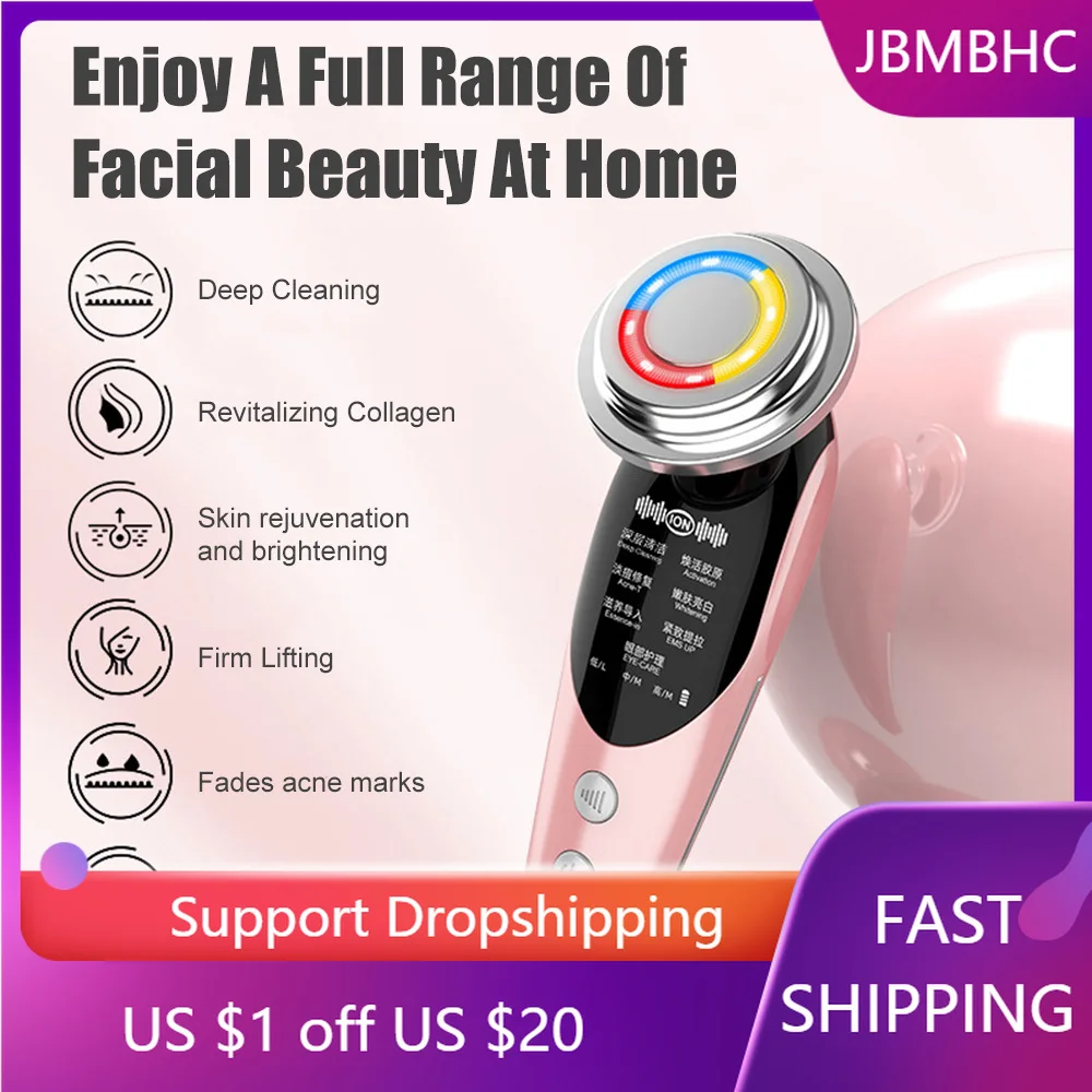 

7in1 Face Massager Skin Care Beauty Device LED Facial Lifting Beauty Sonic Vibration Wrinkle Removal Anti Aging Radio Frequency