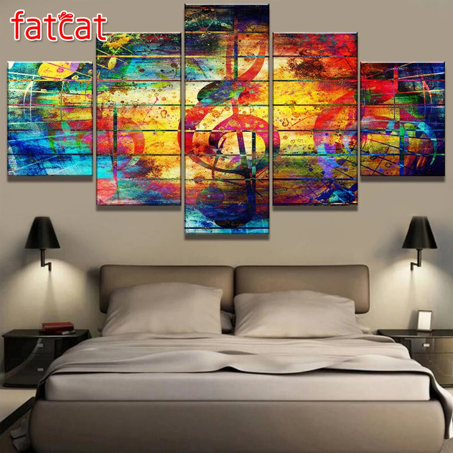 

FATCAT Abstract music icon 5 Piece Diy Diamond Painting Full Square Round Drill Diamond Embroidery Needlework Decor AE1531