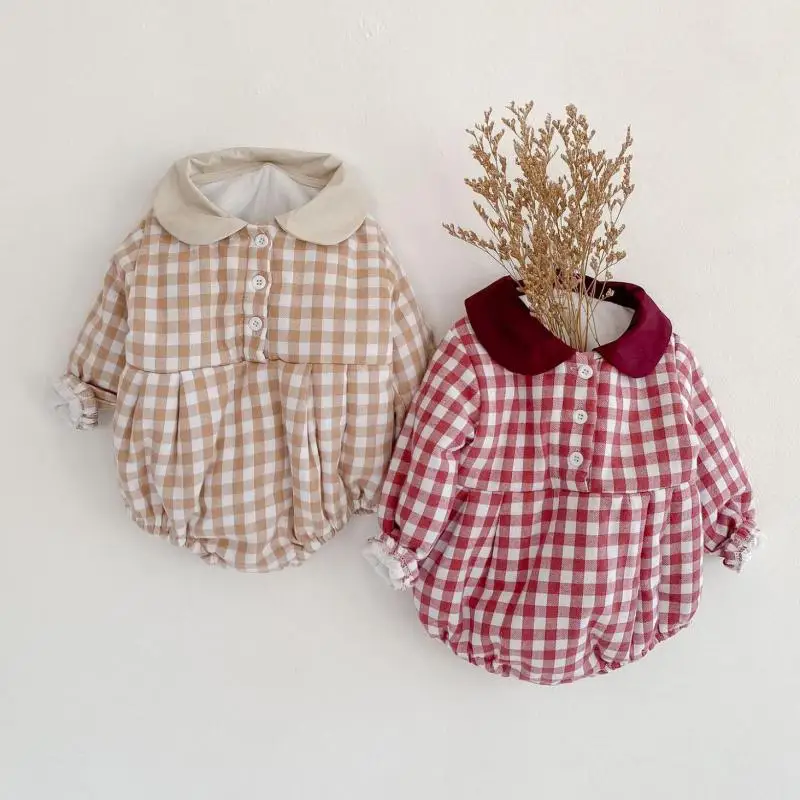 

2020 Winter Newborn Baby Thicken Clothes Fashion Baby Girl Plaid Bodysuit Long Sleeve Baby Boys Jumpsuit Outfits