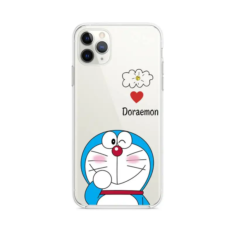 cute cartoon doraemon robot cat phone case clear for iphone 12 pro max mini 11 pro xs max 8 7 6 6s plus x 5s se 2020 xr cover free global shipping