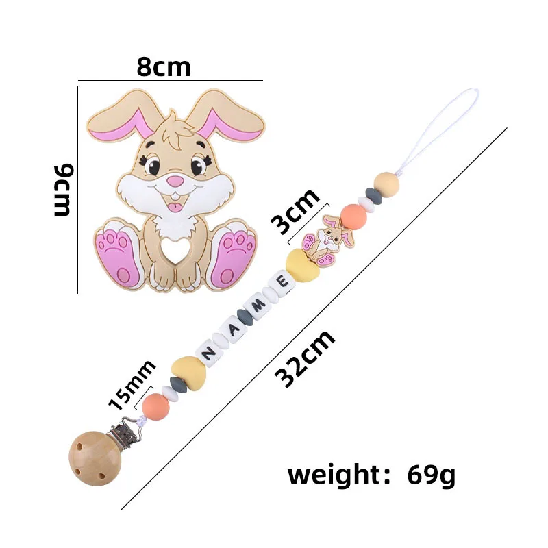 

Fosmeteor Personalised Baby Pacifier Clip Chain Rabbit Silicone Pendant Teether Beads Holder For Infant Nipple Teething Toys