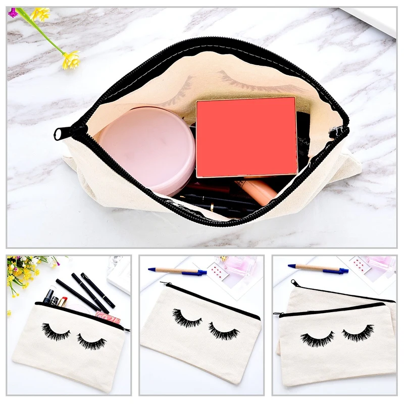 

6Pcs Pencil Case Makeup Bag Cosmetic Bag Stationary Bags Travel Pouch Toiletry Case with Zippered Pocket (Eyelash)