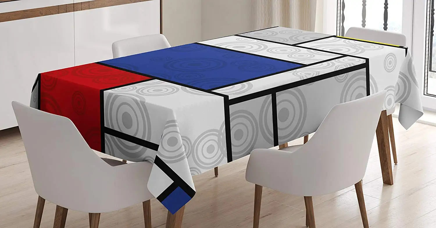 Ретро скатерть Mondrian вдохновленная композиция с кругами в горошек Геометрическая