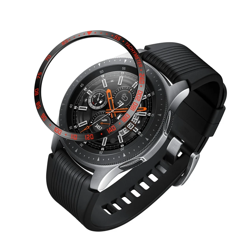 2 Pcs For Samsung Galaxy Watch 46Mm Case Protective Cover Film Smart Bezel Ring - Black+Red &ampamp Black | Электроника