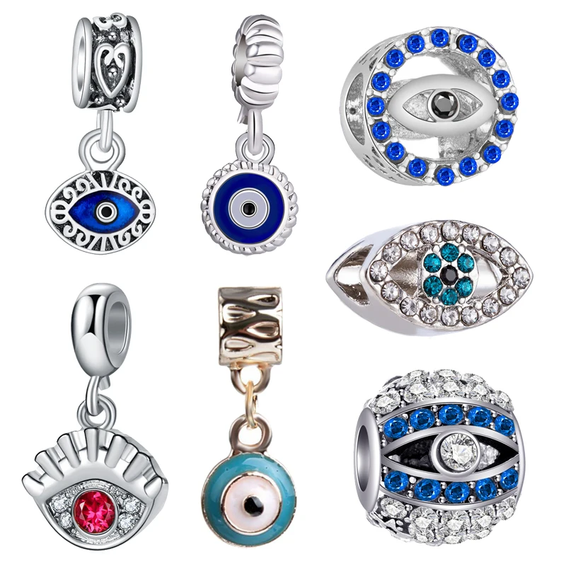 

Lucky Demon Eyes Pendant Silver Color Charms Blue Sparkling Crystal Beads Fit Original Charms Pandora Bracelet Bead DIY Jewelry