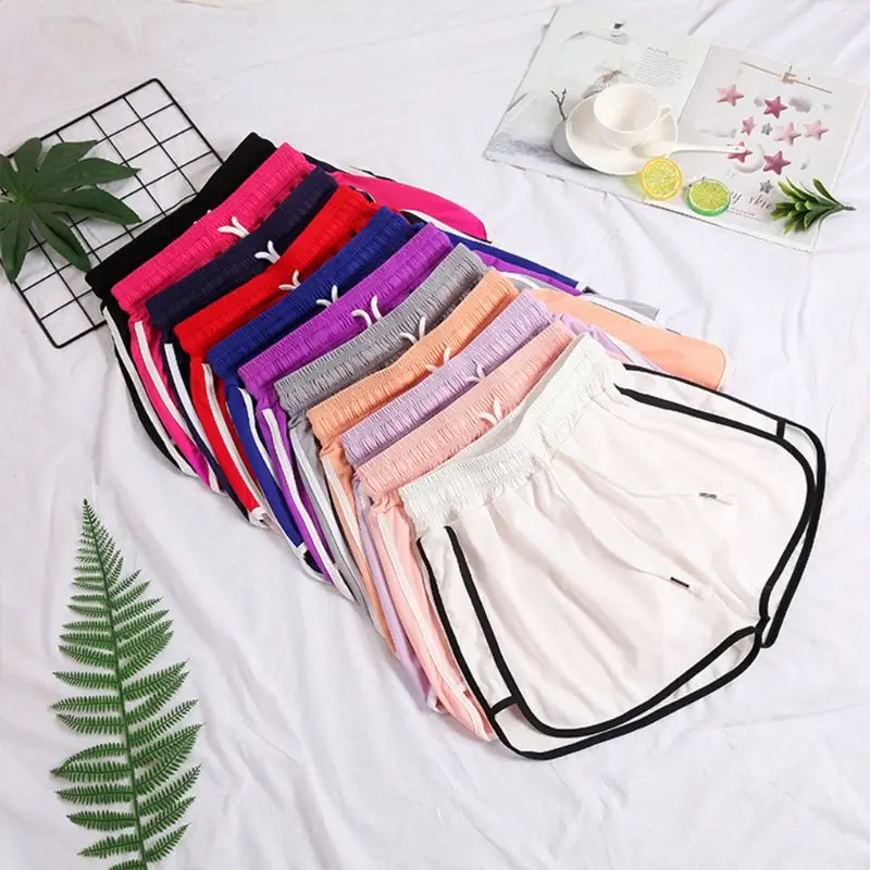 

Women Summer Dolphin Running Shorts Solid Color Wide Leg Drawstring Sport Shorts