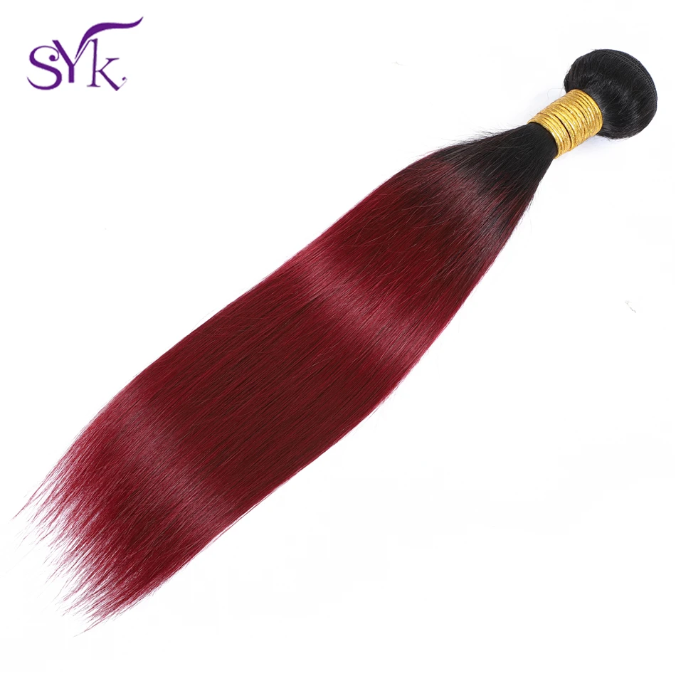 SYK Ombre Brazilian Human Hair Weave T1B/99J Straight Hair Bundles 1 Piece Pre Colored 10"-26" Non Remy Hair Extensions