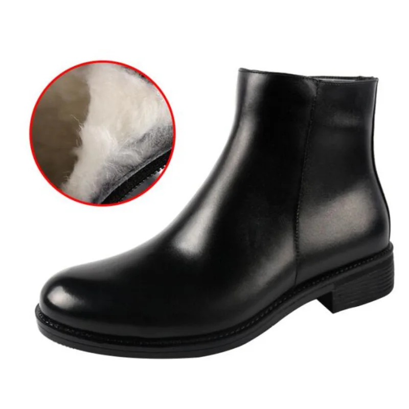 Мужские ботинки из натуральной кожи на молнии Дизайнерская шерстяная обувь